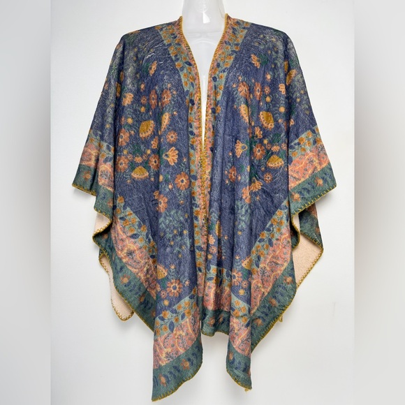 Natural Life 2-in-1 Cozy Shawl Scarf Warm Fuzzy Blue Green Floral One size - Picture 4 of 10